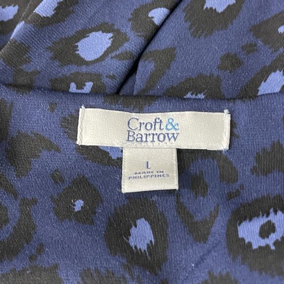 Croft & Barrow Large Top 3/4 Sleeve Stretch Keyhole Neck Leopard Print Navy Blue - Picture 6 of 8